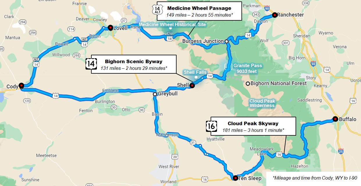 Routes to the Bighorn Mountains