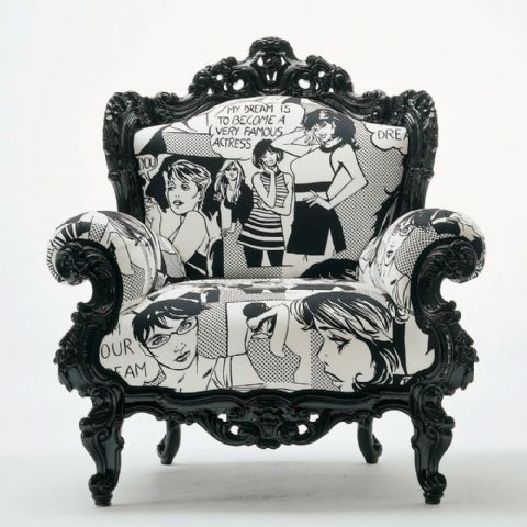 Baroque armchair with comic book fabric. (Photo: Progarr)
