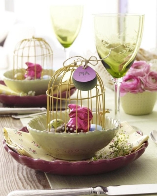 Birdcages filled with Easter treats.