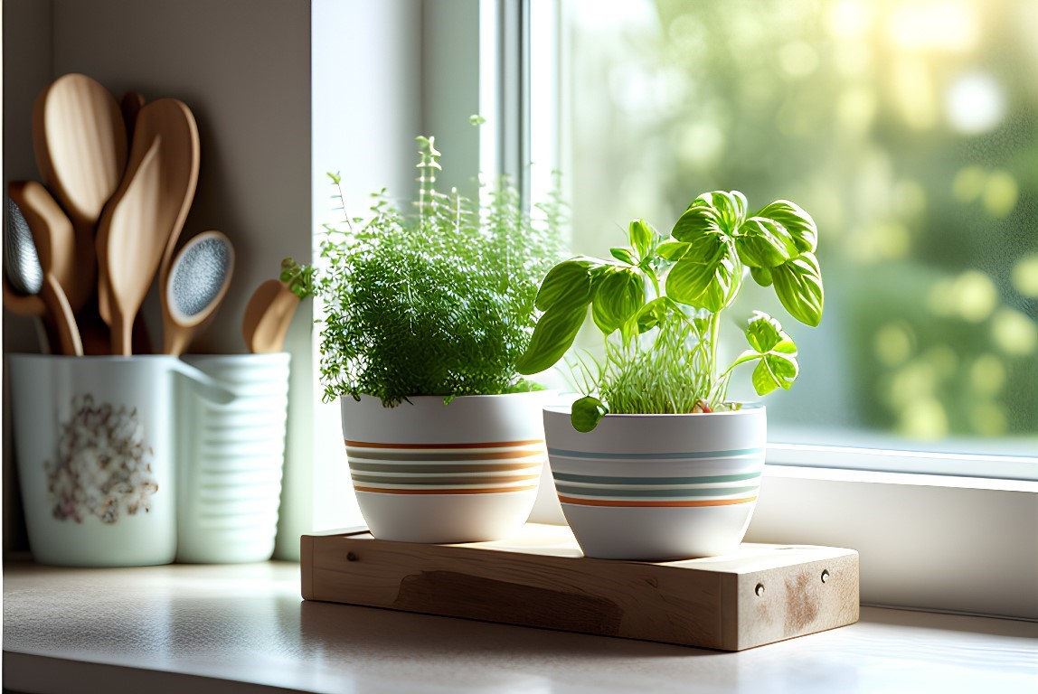 Herbs in a window