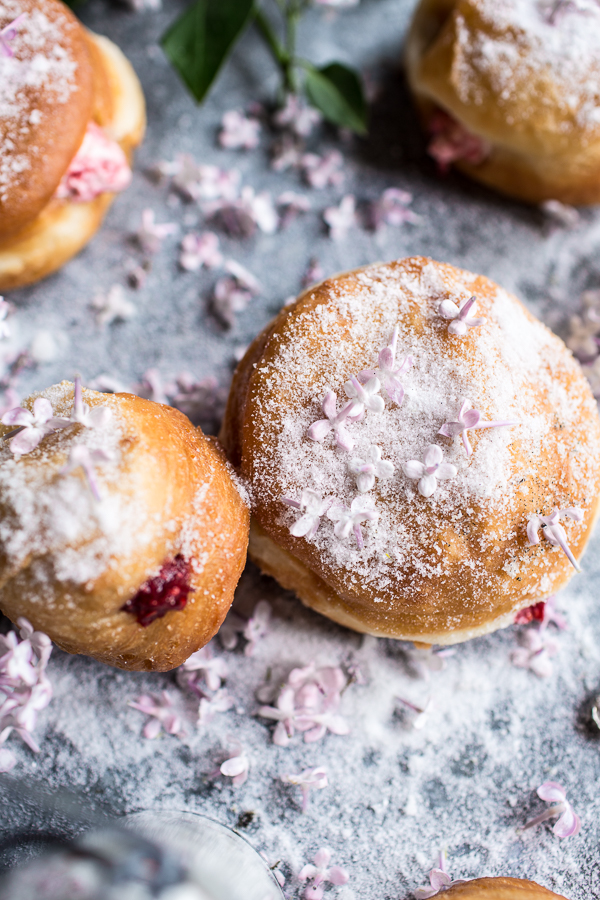 Strawberry Jelly and Vanilla Cream Brioche Doughnuts with Lilac Sugar (Photo Half-Baked Harvest)