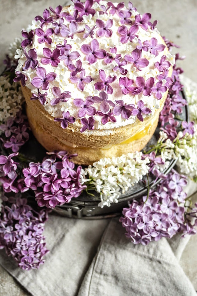 Feather Light Cake with Lilac Infused Creme Patissiere and Lemon Curd