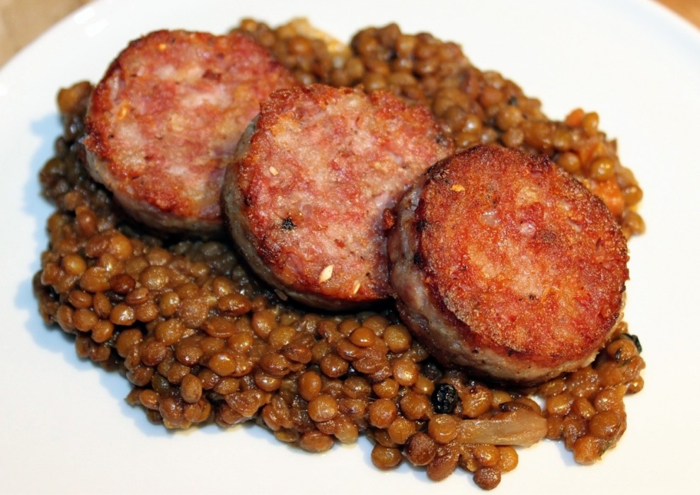 Cotechino con Lenticchie or Italian pork skin sausage with lentils. (Photo: Reddit)