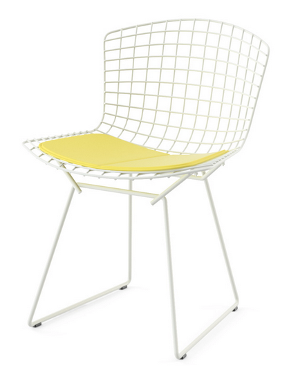 Bertoia side chair with vinyl sunflower yellow seat.