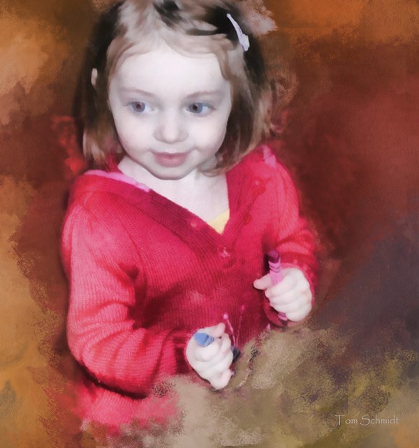 "Clare with Crayons" by Tom Schmidt, watercolor, 2010.