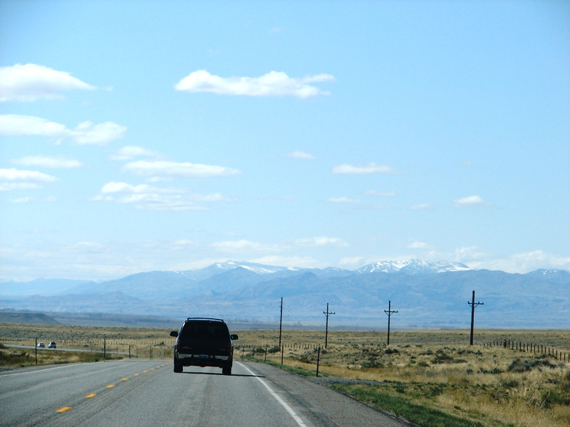 About 20 miles west of Casper, the snow-capped Big Horn Mountains come into view.
