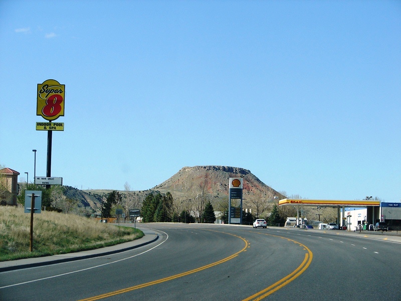 On US 20 North, coming into Thermopolis . . . Roundtop Mountain comes into view.