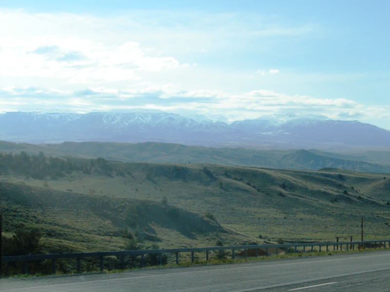 Our first glimpse of majestic, snow-capped mountains in northwestern Wyoming.