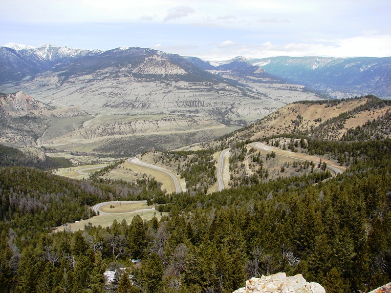View from Dead Indian Overlook with the Chief Joseph Scenic Byway and its switchbacks.